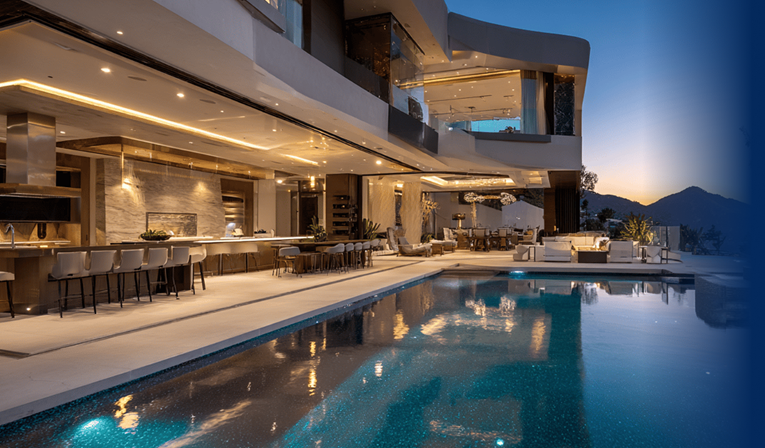 luksusowa rezydencja z basenem infinity przy zachodzie słońca inwestycja premium