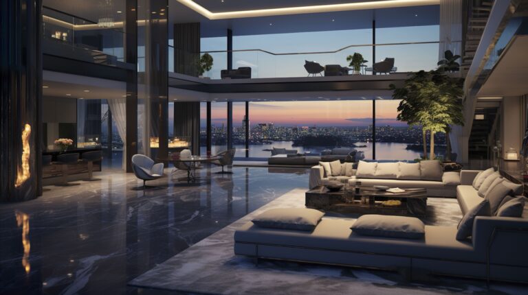 luksusowe wnętrze apartamentu panoramiczny widok na miasto inwestycja premium