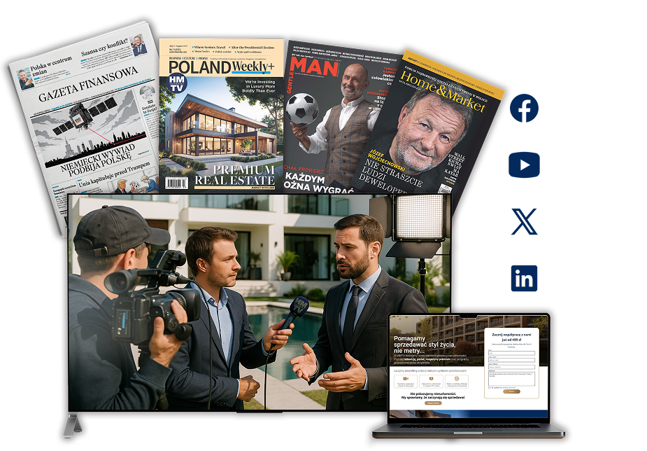 Magazyny i media biznesowe w Polsce – Poland Weekly+, Gazeta Finansowa, MAN, Home&Market oraz wywiad telewizyjny z przedsiębiorcą, obecność w mediach społecznościowych i marketing online.